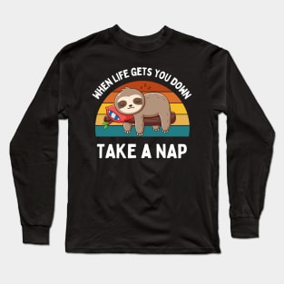 Retro Sloth Napping Long Sleeve T-Shirt